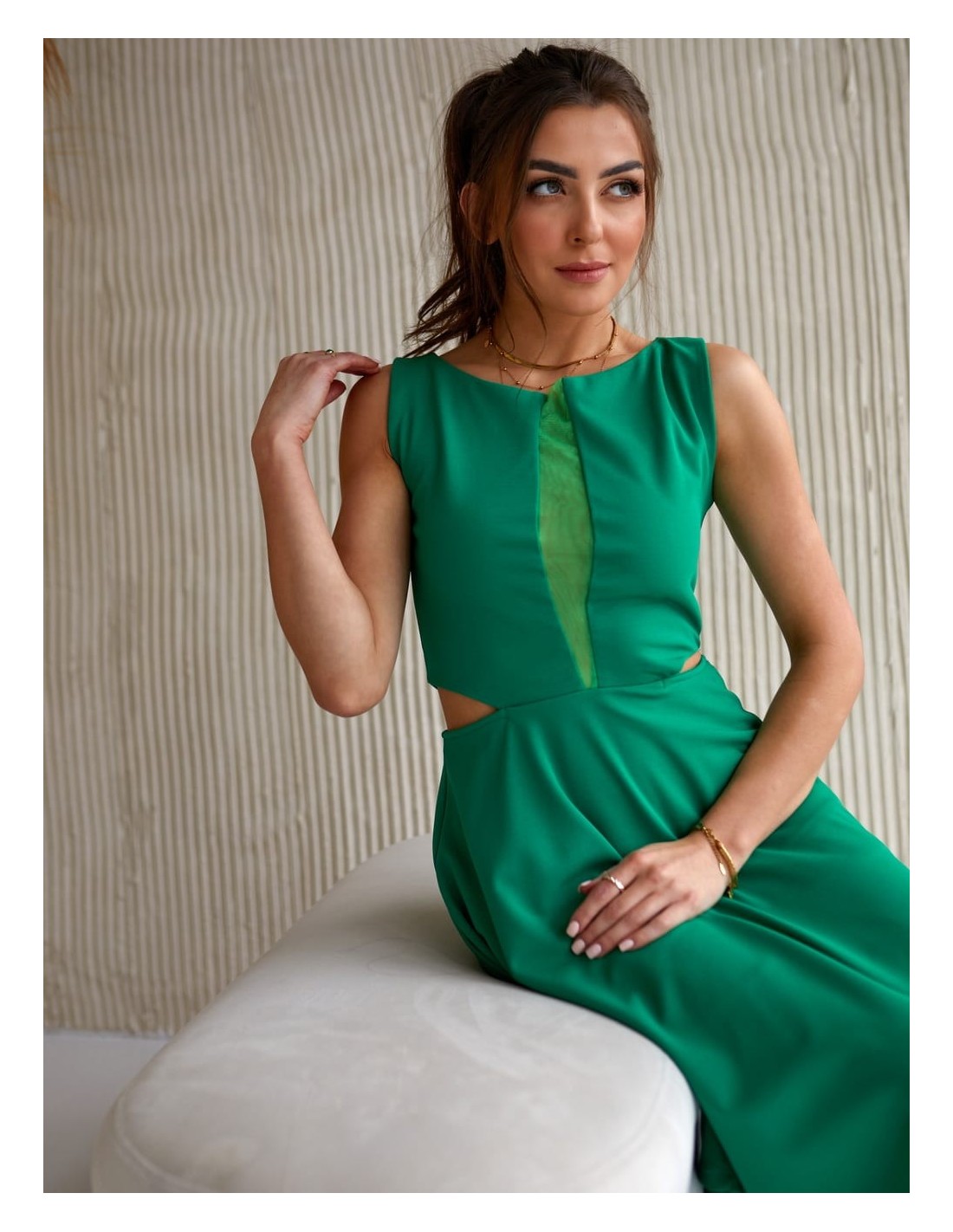 Flared dress with chiffon, green 1781 - Online store - Boutique